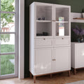 Highboardvitrine im Landhausstil mit 4 T¨¹ren, 2 Schubladen und Glaseins?tzen aus Holzwerkstoff in Secret Grey und Schlammeiche, 99,9 ¡Á 184,6