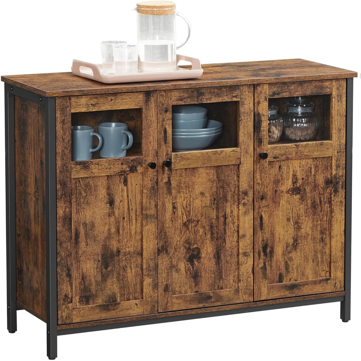 Sideboard mit Glast¨¹ren und Stahlrahmen im Industrial-Stil f¨¹r K¨¹che oder