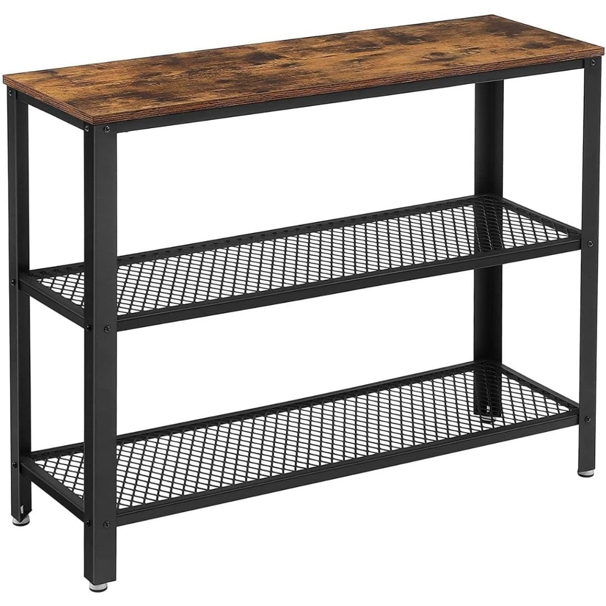 Konsolentisch mit 2 Gitterablagen und Stahlgestell, 101,5 ¡Á 35 ¡Á 80 cm, Rustikalbraun u