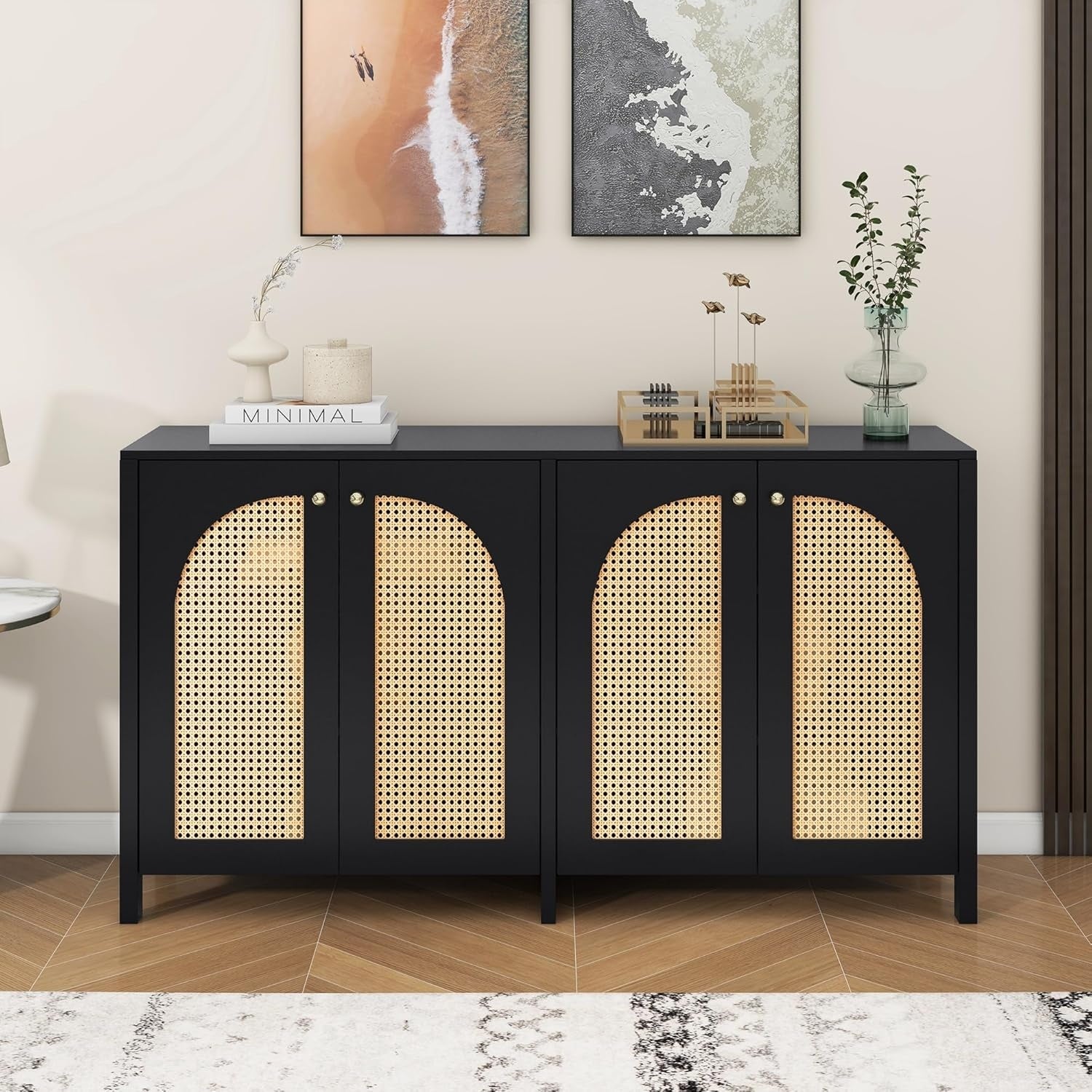 Rattan-Sideboard mit 4 T¨¹ren und gro?z¨¹gige