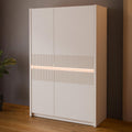 Schrank mit 2 T¨¹ren, Beleuchtung und Lamellendesign aus Holzwerkstoff in Mauvella-Eiche und Sand, 95,3 ¡Á 146,7