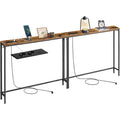 Konsolentisch 2er-Set mit Ladestation und 2 Haken, 15 ¡Á 100 ¡Á 80 cm, Vintagebraun und Tin