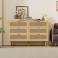 Sideboard mit Rattanfront und 6 Schubladen, Holzschrank mit Metallgriffen f¨¹r K¨¹che, Esszimmer, Wohnzimme