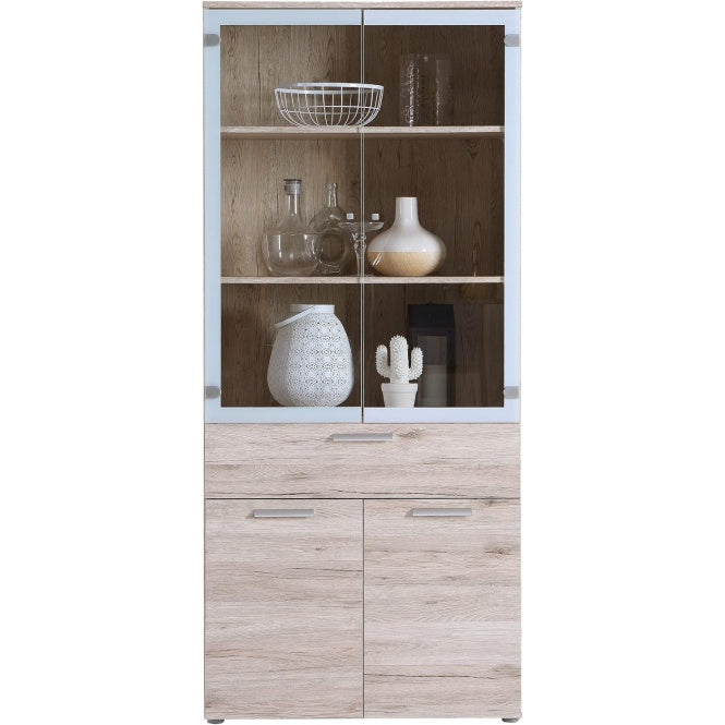 Vitrine mit Glast¨¹ren aus Holzwerkstoff in Sandeiche, 80 ¡Á 184