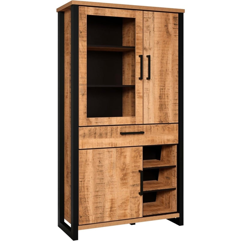 Vitrine in Mango und Schwarz mit 3 T¨¹ren, Schublade und offenen F?chern, 106 ¡Á 1