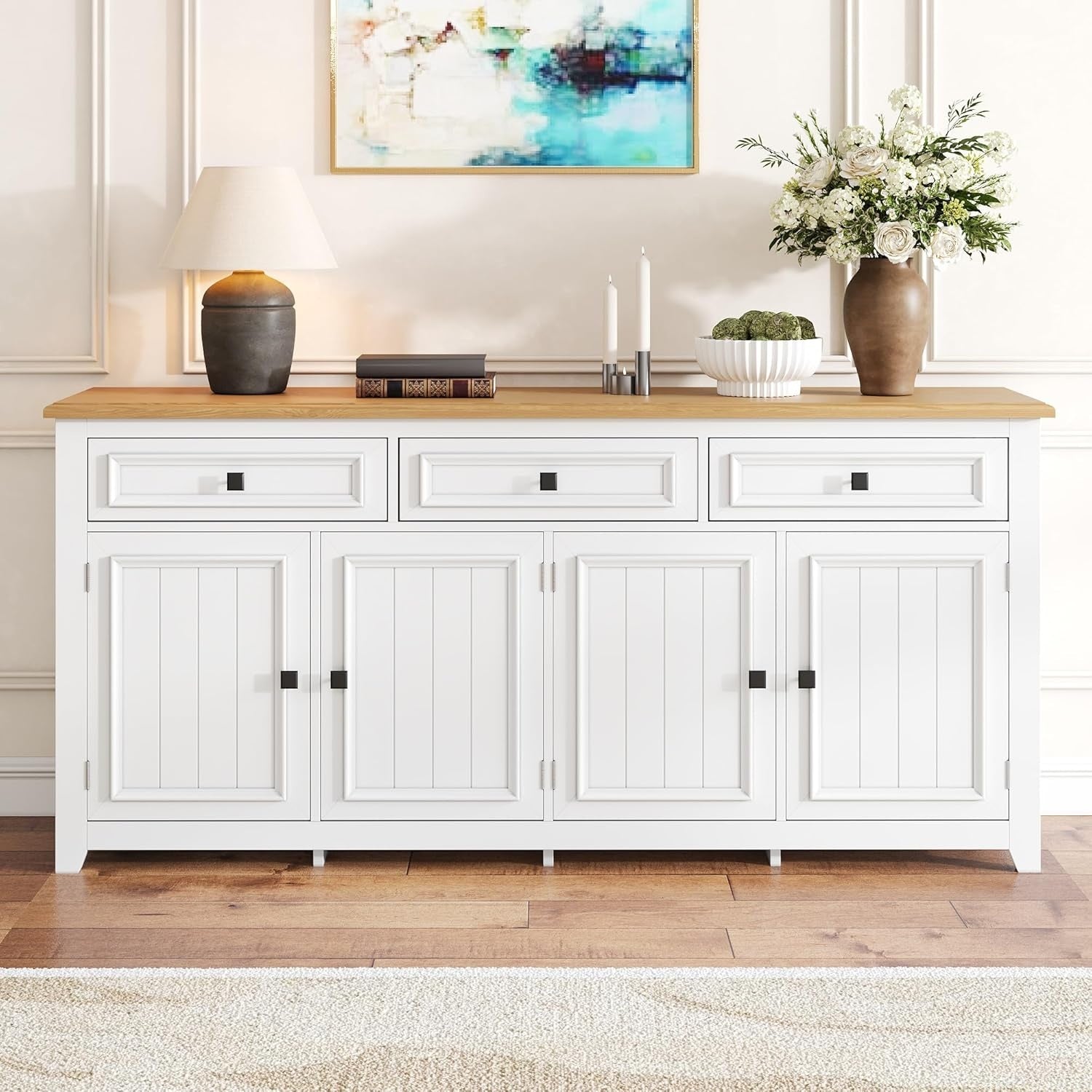 Modernes Sideboard mit 3 Schubladen, 4 T¨¹ren und verstellbaren Trennw?nden, 160 ¡Á