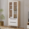 Vitrine mit 2 Glast¨¹ren und 2 Schubladen, Planken-Eiche und Wei?, 84,7 ¡Á 201