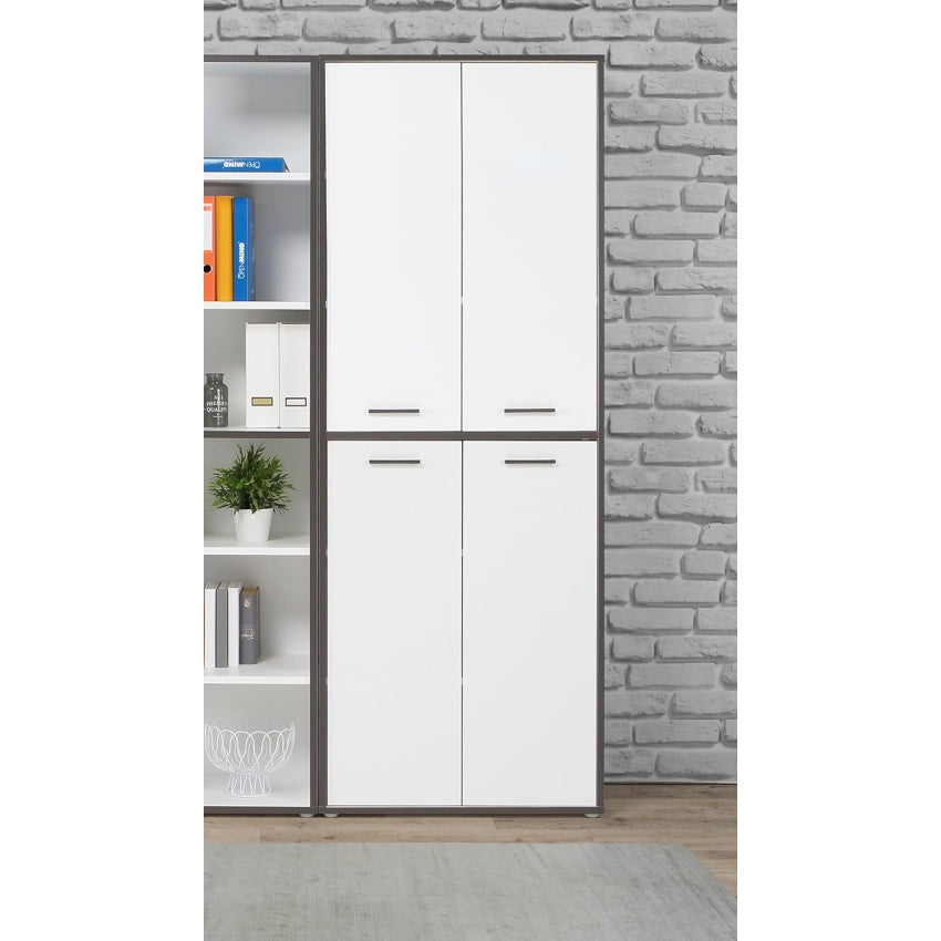 Schrank mit 4 T¨¹ren aus Holzwerkstoff in Wei? und Wolframgrau, 84,5 ¡Á 226,5