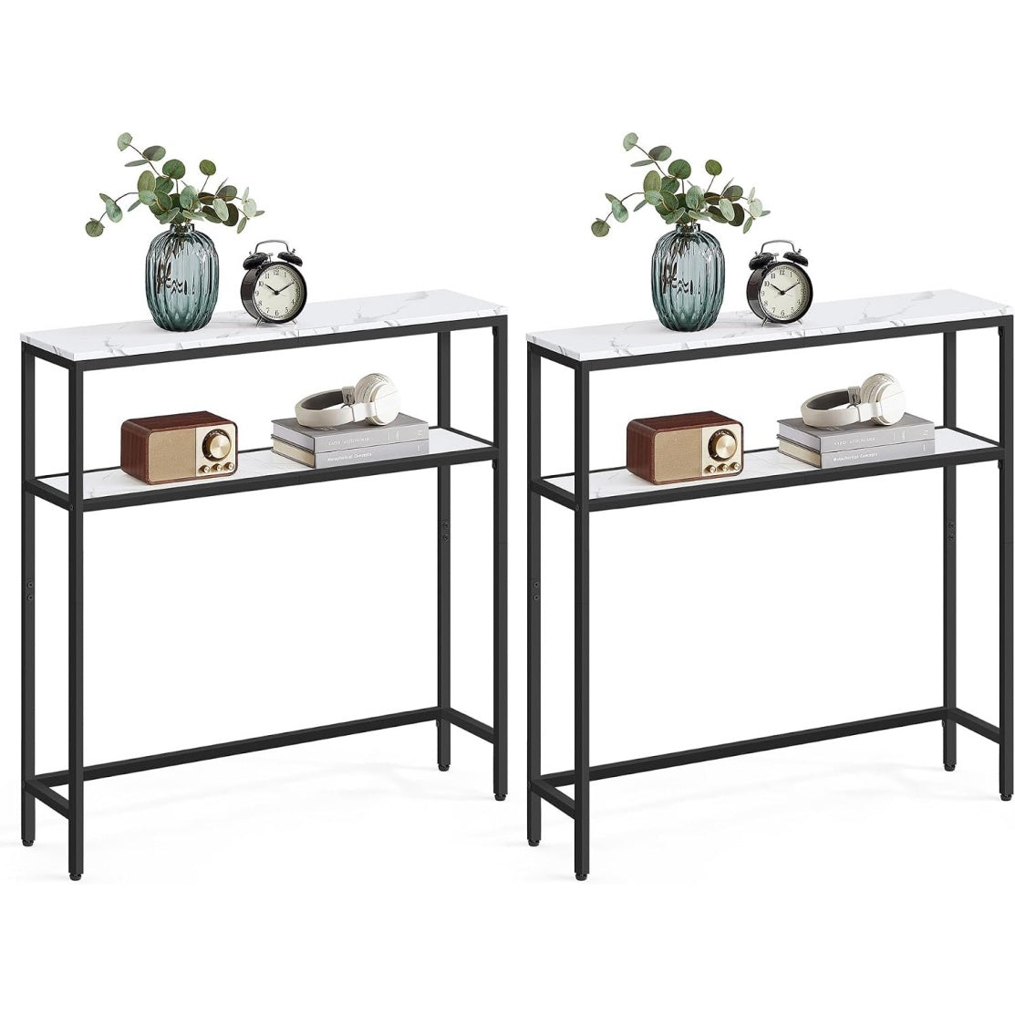 Konsolentisch-Set mit 2 Ablagen, 20 ¡Á 80 ¡Á 80 cm, Marmorwei? und Tin