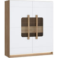 Vitrine mit 2 T¨¹ren und abgerundeten Glasscheiben aus Holzwerkstoff in Riviera-Eiche und Wei? Hochglanz, 119,9 ¡Á 139,6