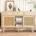 Sideboard in Eichenoptik mit Rattanfronten, 3 Schubladen und 3 Sc