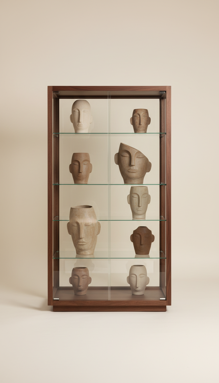 Vitrine aus Nussbaum und Glas